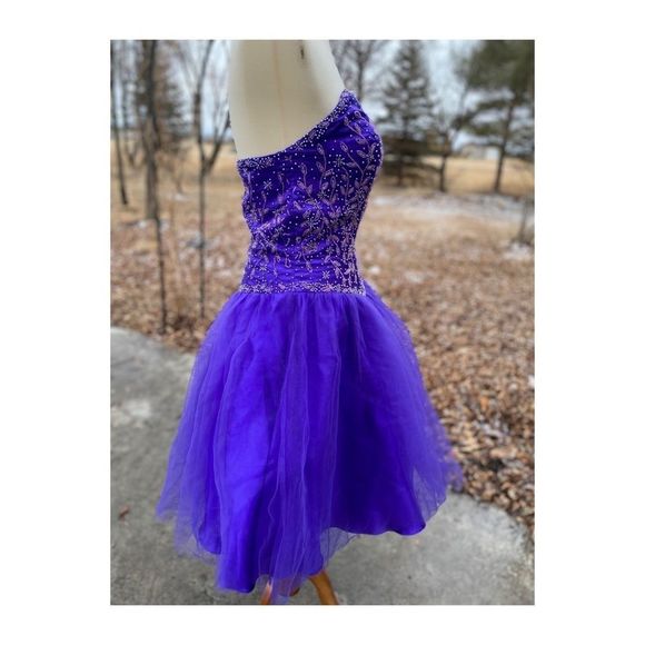 1980s Prom Dress Sweetheart Neck Beaded Bodice Tulle Layered Skirt Fit & Flare - Picture 6 of 14